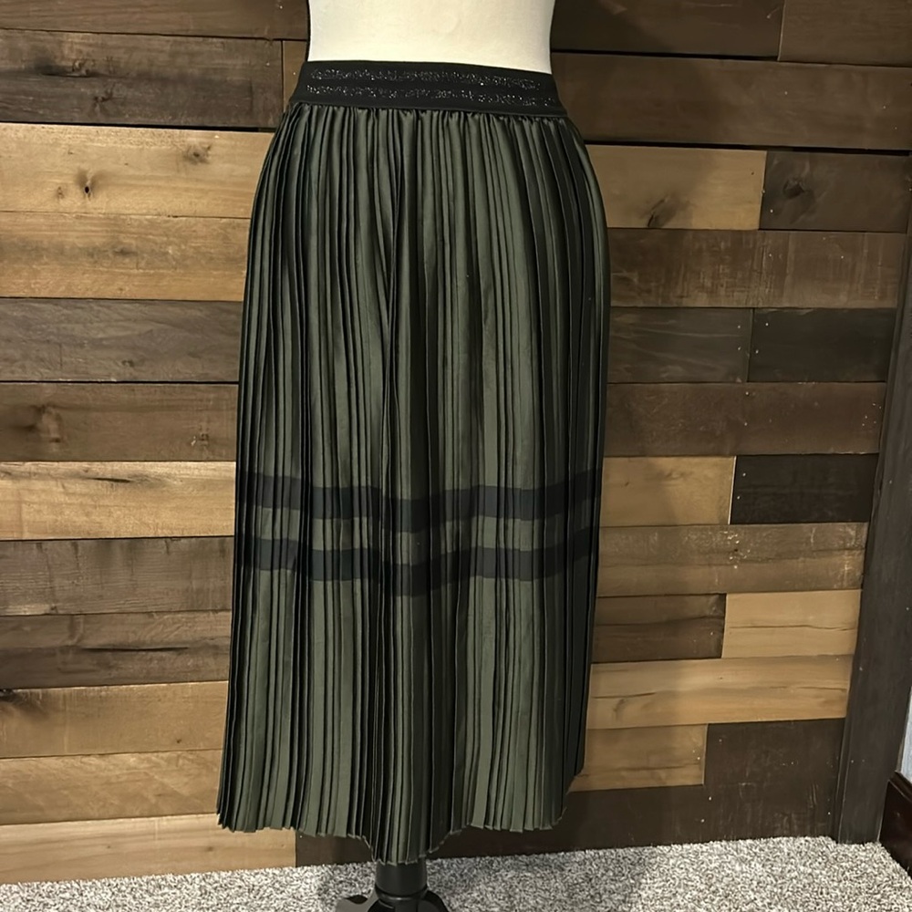 Zara Basic Women's Pleated Green/Navy/Black Stripes Skirt Size XS